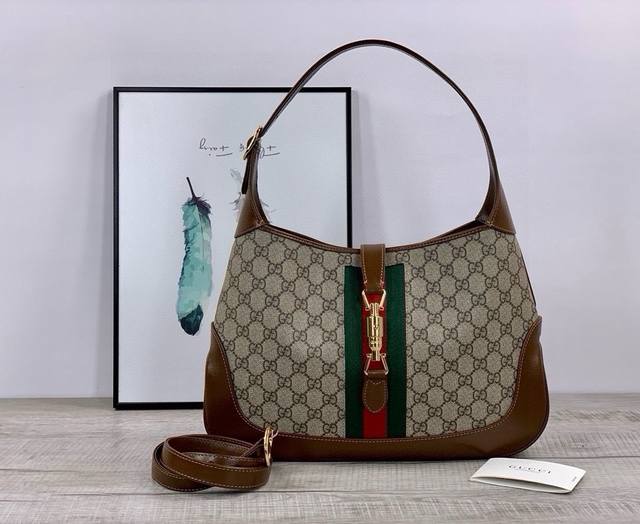 Genuine Leather Jackie 1961 Series Large Handbag, Classic Red And Green Striped