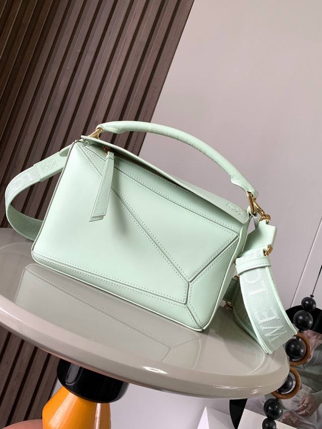 Genuine Leather Geometric Bag 24Cmpuzzle Handbag! Genuine Imported Napa Calf Lea