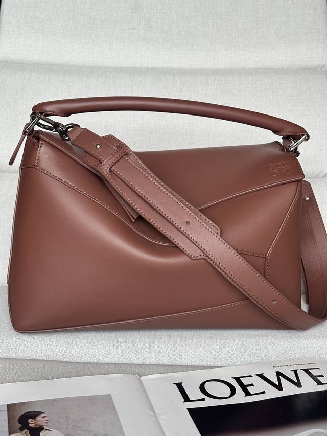 Genuine Leather, Glossy Cowhide Leather Puzzle Handbag 8503 Brown Puzzle Handbag