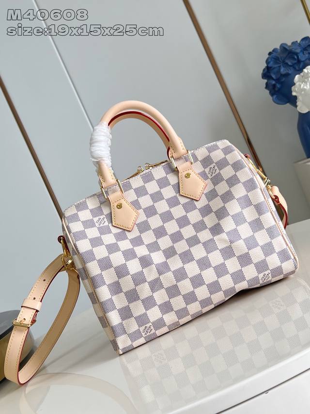Factory Price P Top-Grade Original M40608 White Grid Speedy Series Handbag Was O