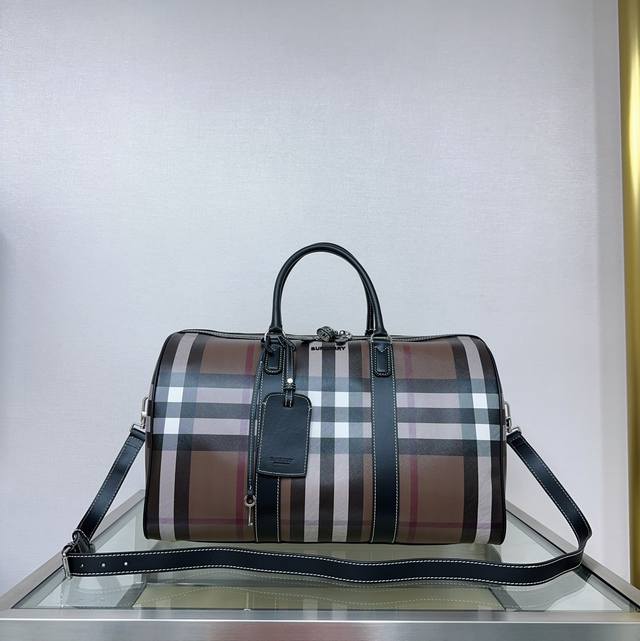 B's Spacious Travel Bag, Featuring The Brand's Latest Gray Check Pattern, With A