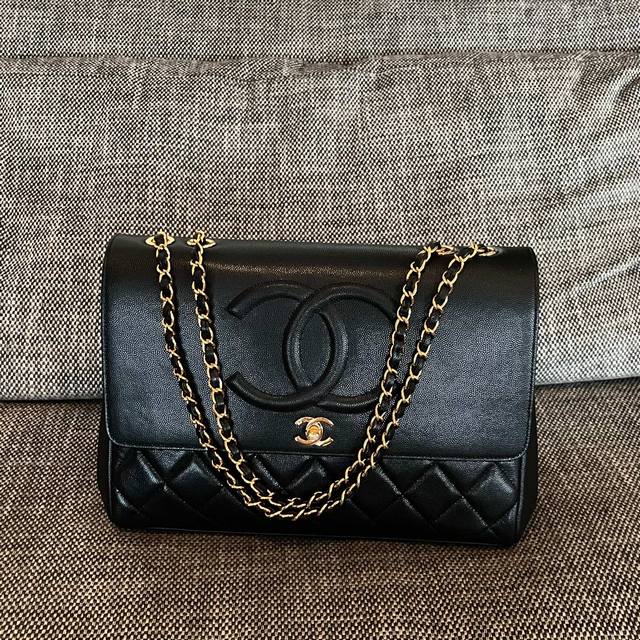 Chanel Vintage Embossed Large Logo Flap Bag Dimensions: 33X11X23 Cm