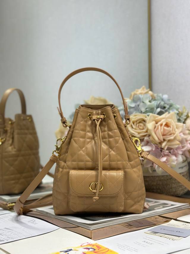 Premium Grade, High Version Small Dior Caro Bucket Bag In Earth Yellow This Dior