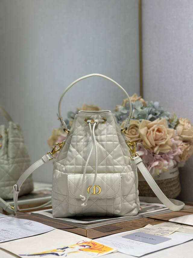 Premium Grade, High Version Small Dior Caro Bucket Bag In White This Dior Caro B