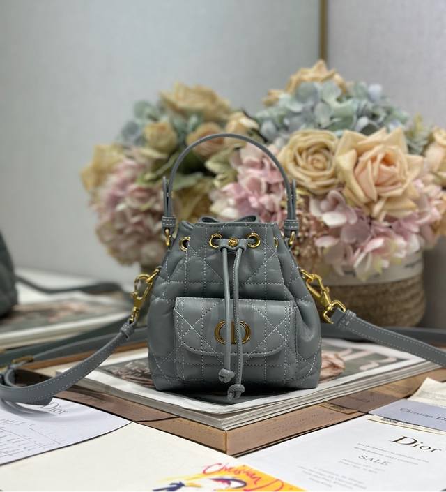 Premium Grade, High Version Mini Dior Caro Bucket Bag Gray This Mini Dior Caro B
