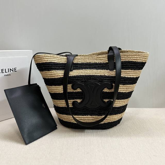 Premium Grade Celine Handwoven Handbag Made From Plant-Based Materials With Leat