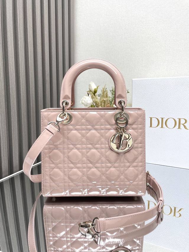 Premium Grade, High Version Lady Dio.R My Abc Pink Lacquered Leather Five-Compar