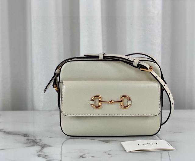 Genuine Leather Gg Horsebit 1955 Series Shoulder Bag, White Leather Paired With