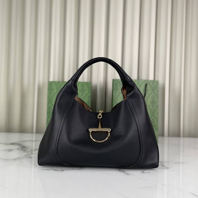 Genuine Leather Gucci Softbit Series Large Shoulder Bag, Featuring A Large Half-