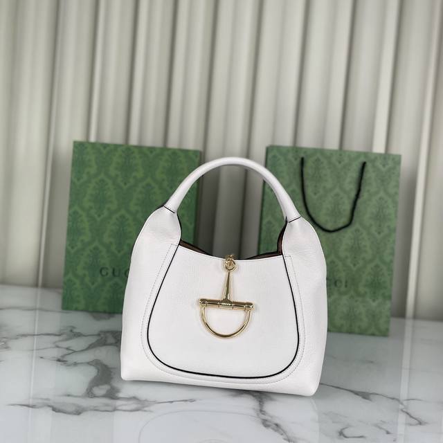 Genuine Leather Gucci Softbit Series Small Shoulder Bag, Featuring A Half Horseb