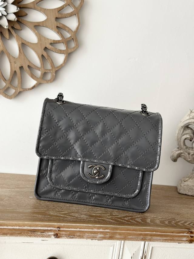 Original Design, In Stock Chanel Vintage Resin Leather Flap Tofu Bag. Unique And