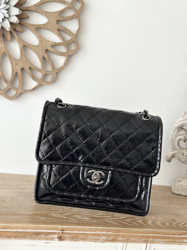 Original Design, In Stock. Chanel Vintage Resin Leather Flap Tofu Bag. Unique An