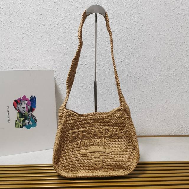 Premium Original Prad* New Raffia Woven Crossbody Bag! 1Bc186 Brimming With Arti