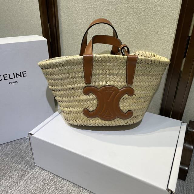 Spring/Summer Woven Bag Teen Triomphe Classic Palm Leaf Leather Tote Bag Anis 7