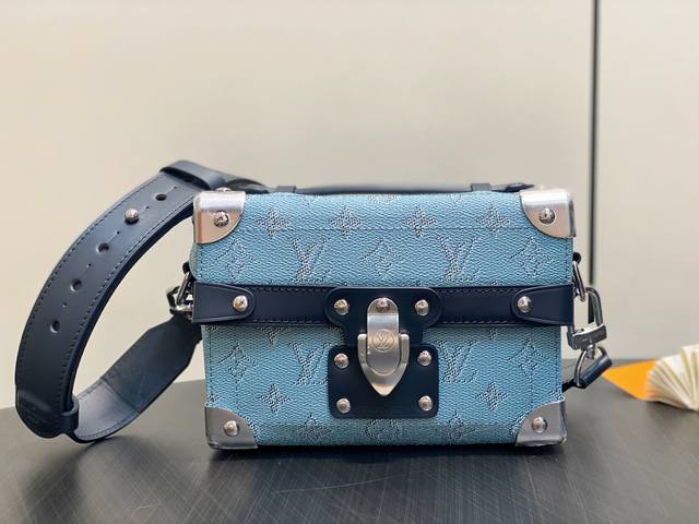 Authentic Premium M15035 Blue Men's Box Bag Soul Trunk Handbag This Soul Trunk H