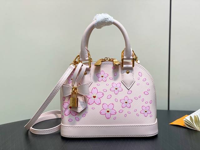 Authentic Premium M13104 Pink Cherry Blossom Water Ripple Shell Bag Lv Tm Alma B