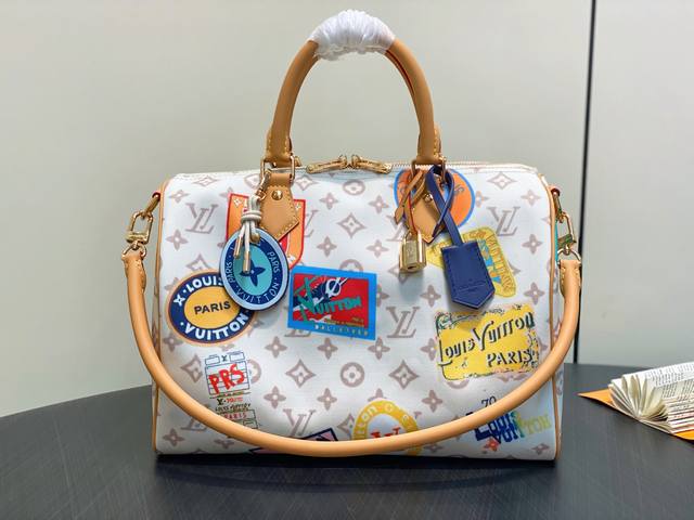 Authentic Premium M14587 White Badge Pillow Bag Speedy Speedy Soft 30 Handbag Th
