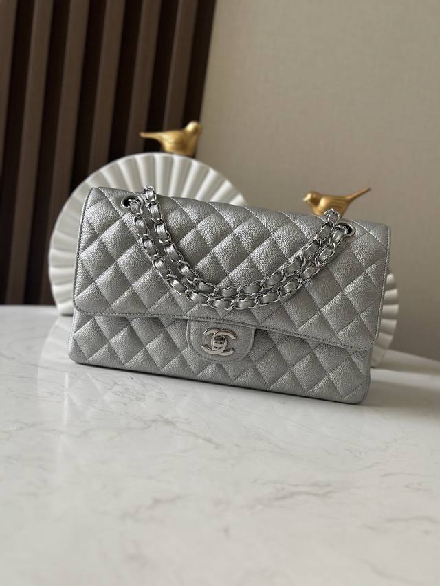 Full Set Packaging New Color In Stock Chanel New Release Silver Calf Leather Fin