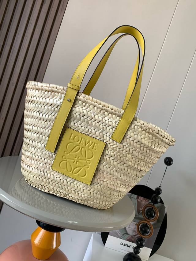 Style Number: 8005 Large Palm Leaf And Leather Basket Handbag A Traditional Bask