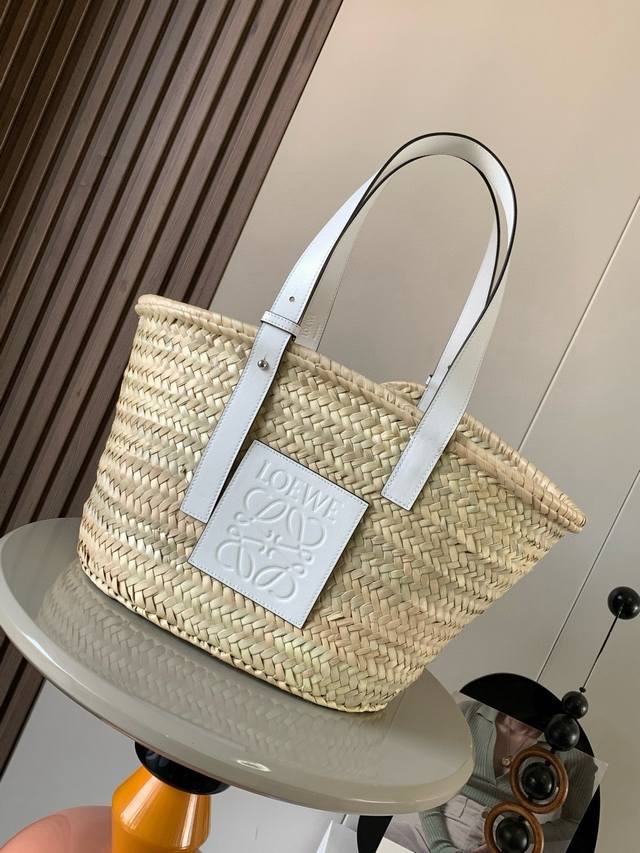 Style Number: 8005 Large Palm Leaf And Leather Basket Handbag A Traditional Bask