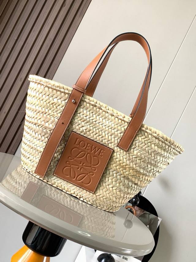 Style Number: 8005 Large Palm Leaf And Leather Basket Handbag A Traditional Bask