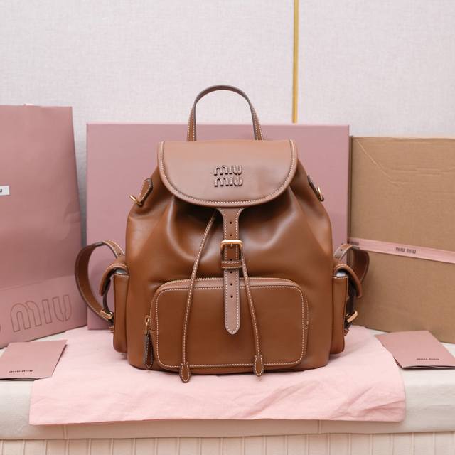 Brown Large Size In Stock Miu New College-Style Backpack: 5Bz042, High-Quality C