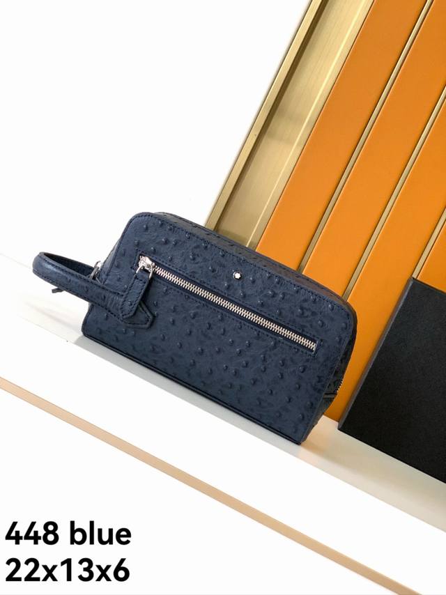 New Handbag Model: 448# Blue Top-Grade Genuine Leather, Imported Ostrich Leather