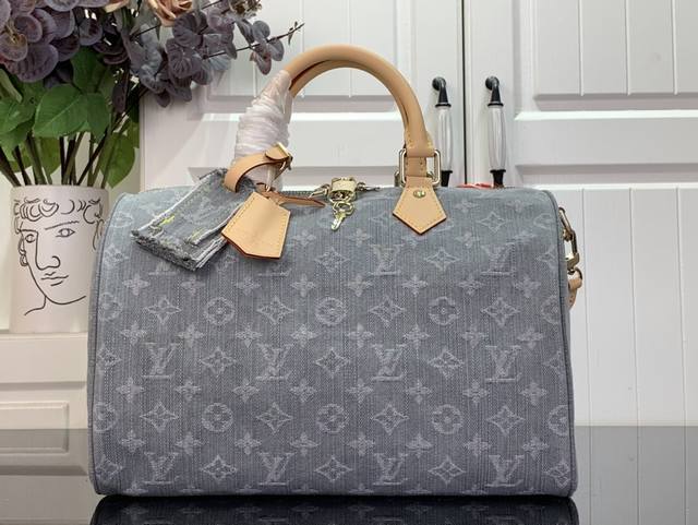 Premium Original Special Offer Speedy Soft 30 Handbag M13344 Gray Denim This Spe