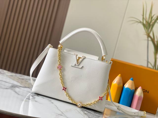 Upgrade Edition M20708 White Floral Capucines Medium Handbag: The Metal Monogram