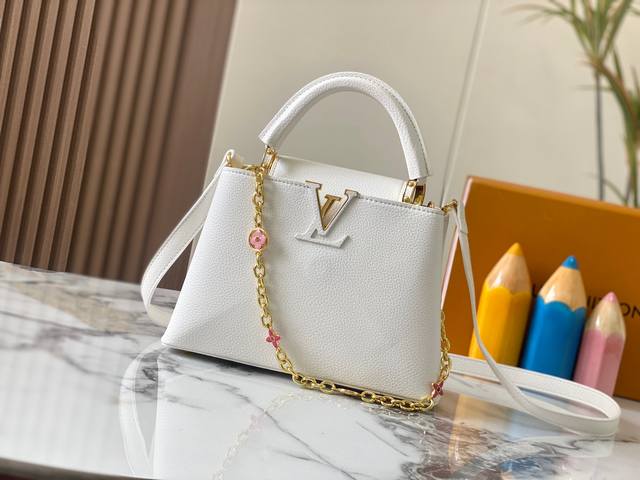 Upgraded M20844 White Floral This Capucines Bb Handbag Is Crafted From Taurillon