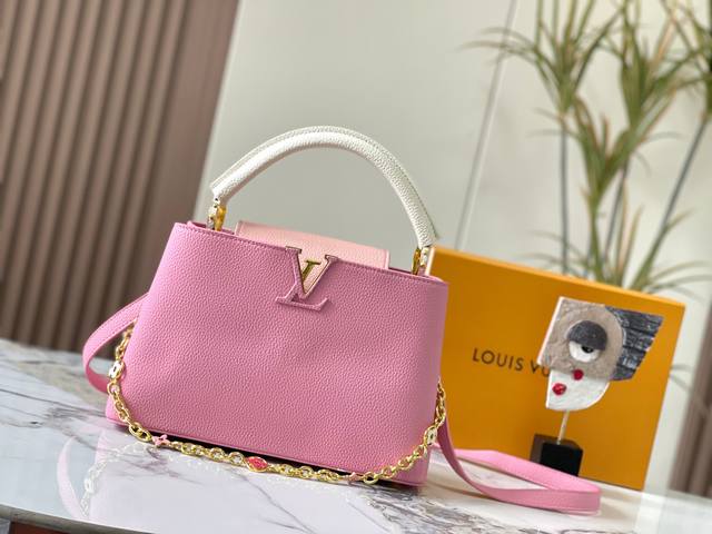 Upgrade Edition M20708 Pink Floral Trio Capucines Medium Handbag: The Metal Mono