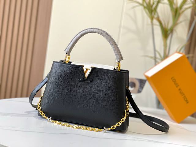 Upgrade Edition M20708 Black Floral Trio Capucines Medium Handbag: The Metal Mon