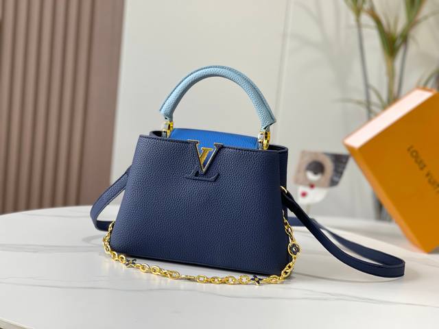 Upgraded Version M20844 Sapphire Blue Floral Tri-Tone Capucines Bb Handbag Craft