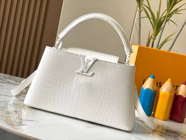 Upgraded Edition M23978 White Crocodile-Patterned This Capucines Large Handbag F