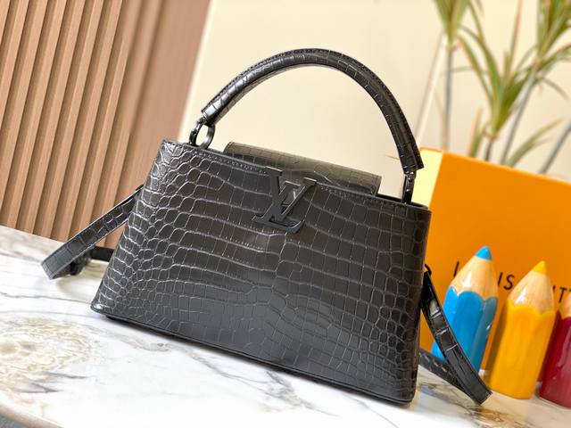Upgrade M23978 Black Crocodile Pattern This Capucines Large Handbag Is Made Of M