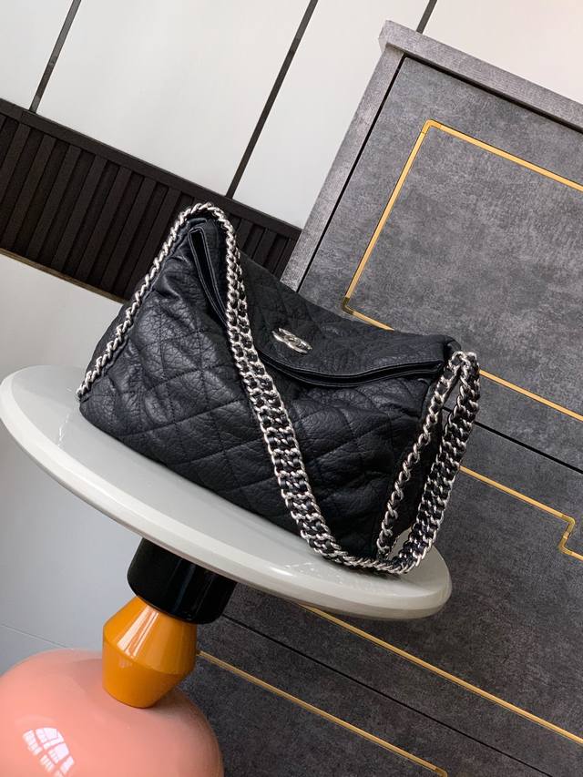 Now Available! Ohanel Black And Silver Multi-Chain Hoho Bag With Wide Shoulder S