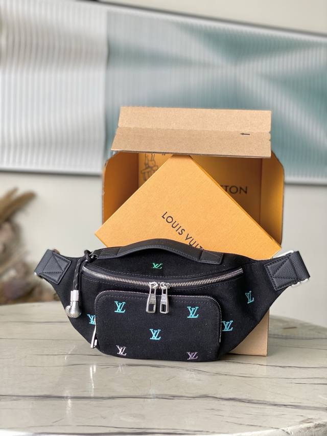 Top-Grain Leather, Top-Tier Original M13961 Gradient Denim Embroidered Waist Bag