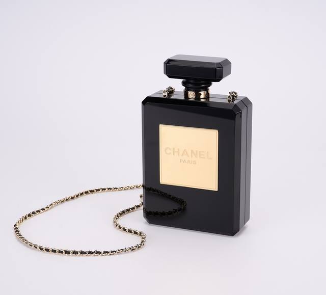 Chanel Limited Edition Black Gold Perfume Bottle Evening Bag Exclusive Stock Cha