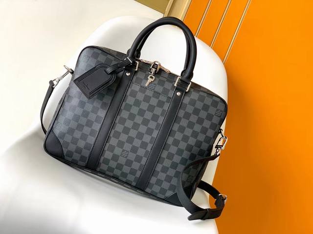 Briefcase, M46457 Black Check Men's Briefcase Series This Voyage Small Briefcase