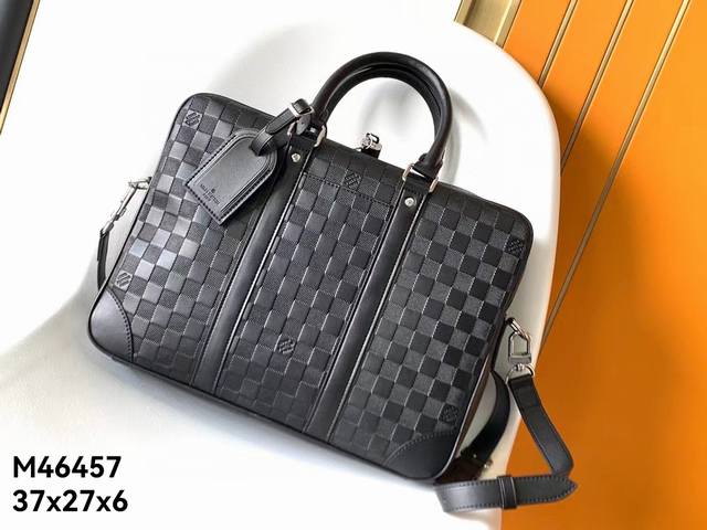 Briefcase, M46457 Full-Leather Embossed Men's Briefcase Series This Voyage Small