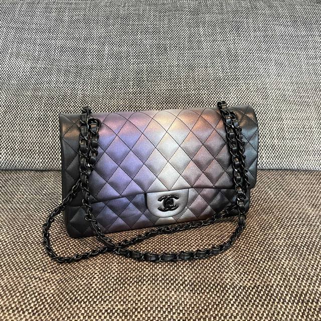 Chanel Tri-Color Black Leather Cf 25.5 X 15.5 X 6.5 Cm