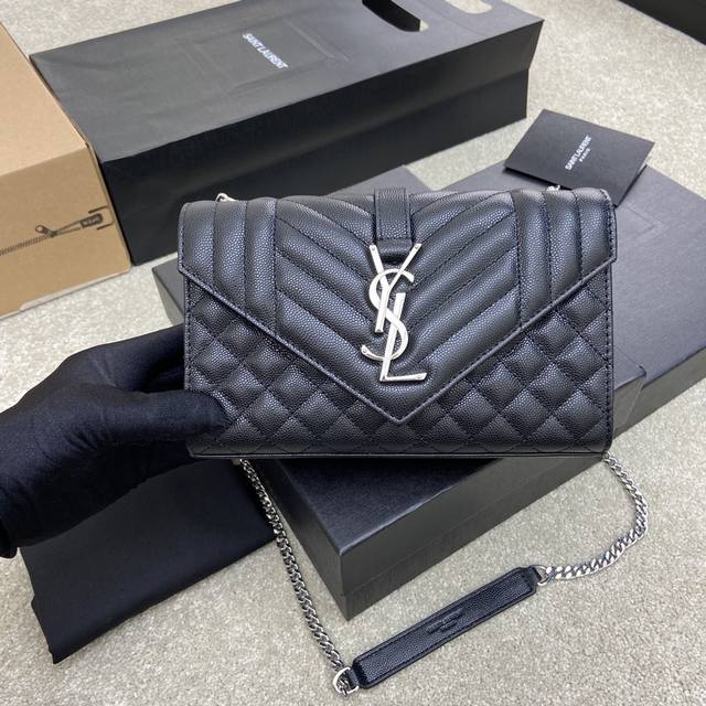 Original Leather, Premium Exclusive Black Ball Pattern, Silver Buckle, Ysl New M