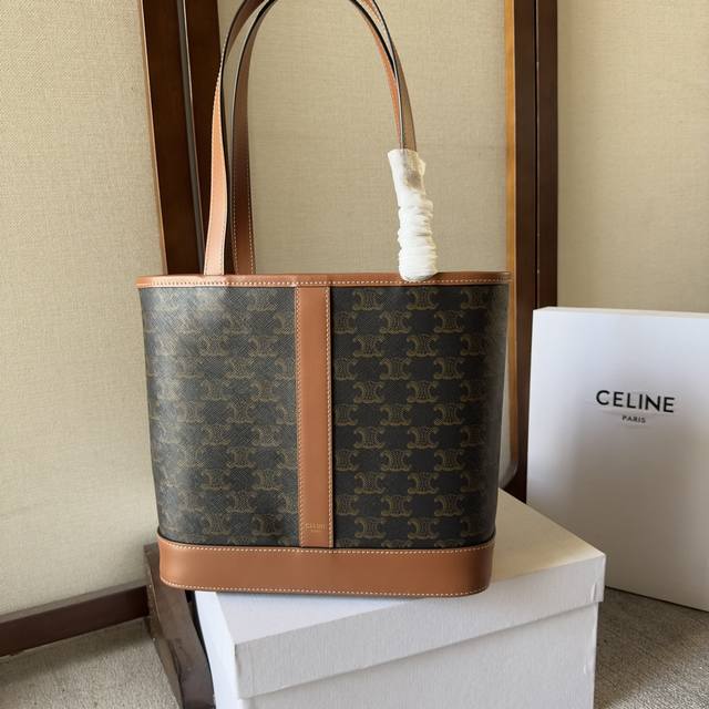 Celine_E Cabas Small Signature Print Calf Leather Handbag New Arrival! The New C