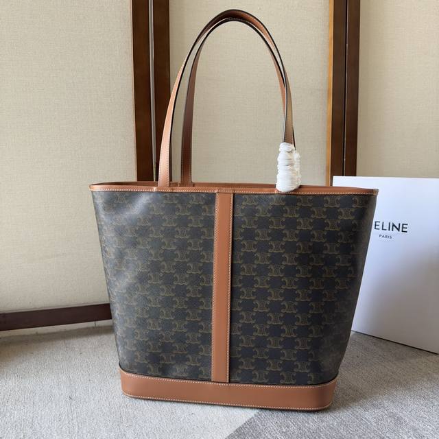 Celine_E Cabas Medium Signature Print Calf Leather Handbag New Arrival!The New C