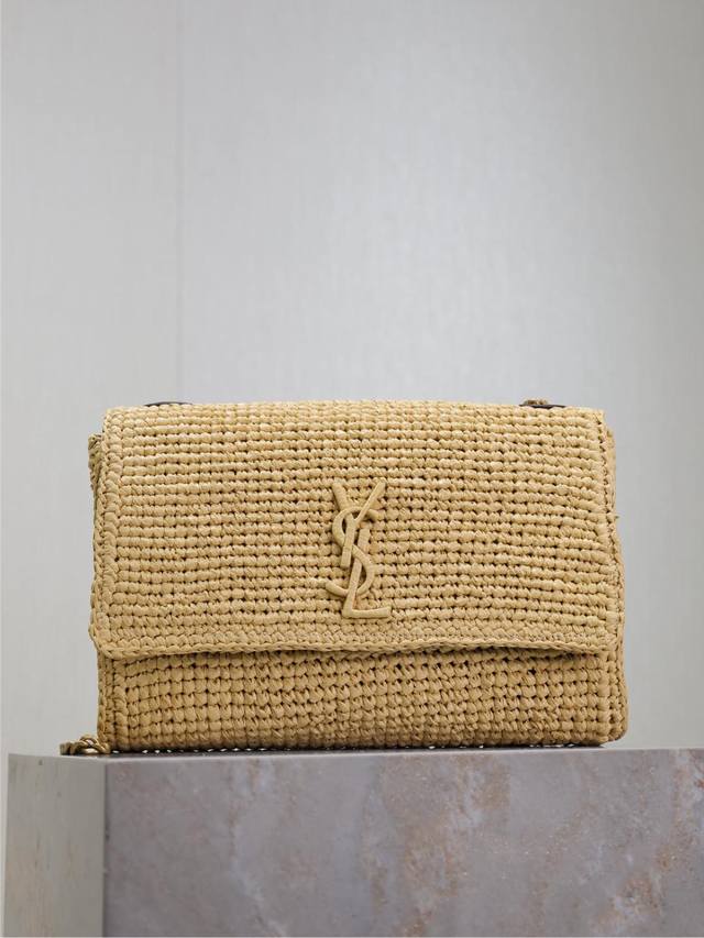 Authentic-Grade Apricot-Colored Raffia Woven With Coffee-Colored Leather Raffia