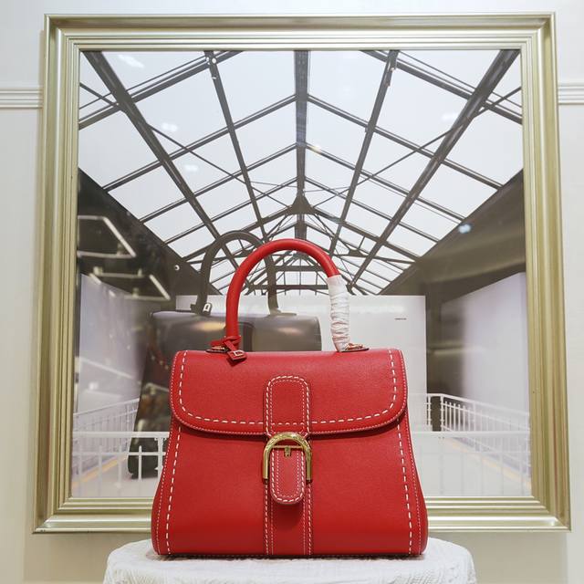 Red Stitching Medium Size Delvaux, Founded In 1829, Belgian Luxury Leather Goods