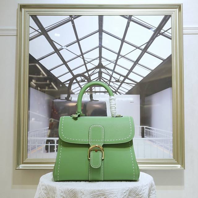 Green Stitching Medium-Sized Delvaux, Founded In 1829, Belgian Luxury Leather Go