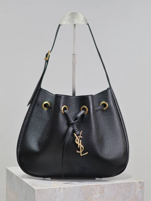 Original Leather Paris Vii Grain Leather Small Hobo Bag, Cowhide Drawstring Clos