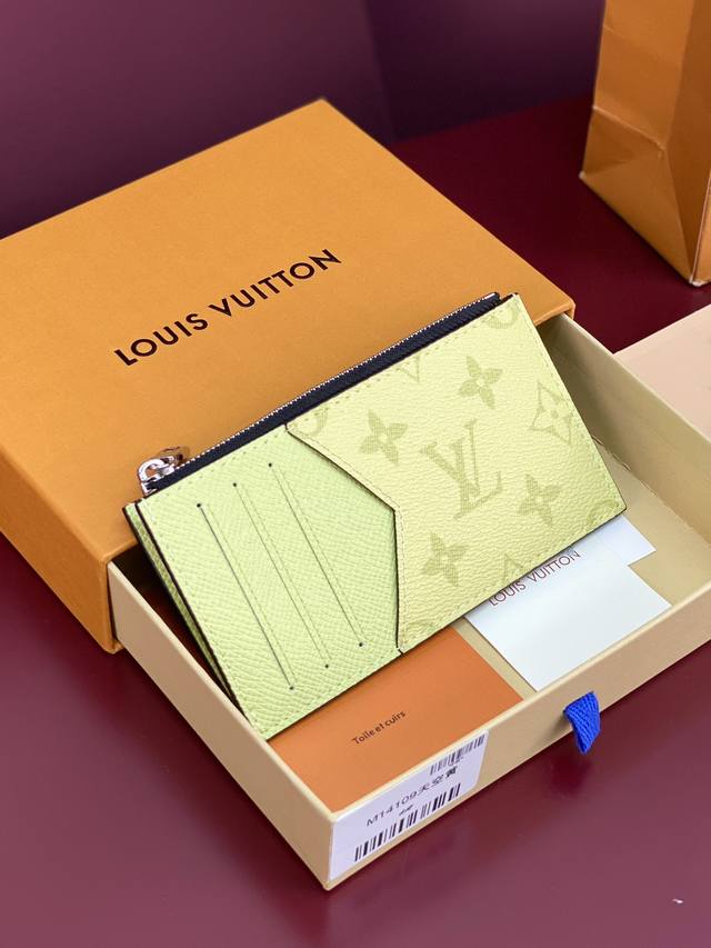 M14109 Sky Yellow! Card Holder, Crafted From Deeply Dyed Taga Leather And Monogr
