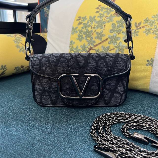 Model #5030S# Small V-Logo Loc Lambskin And Fabric Handbag, Adorned With A Metal